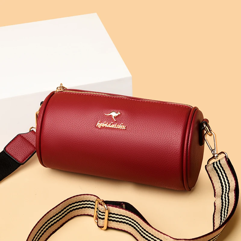 

Женская сумка-мессенджер в форме бочонка, саквояж кросс-боди из мягкой кожи с широким ремешком, дизайнерская сумочка на плечо