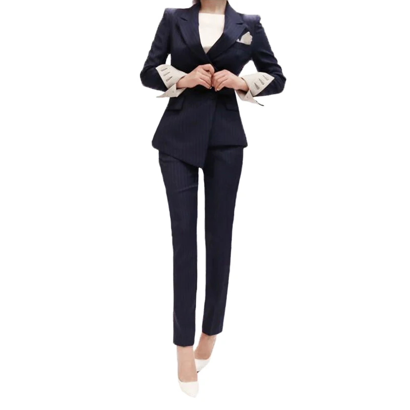 

Women Fancy Striped Pants Suits Single Breasted Blazer Blazer and Slim Pencil Pants 2-Piece Set Women Business Suits