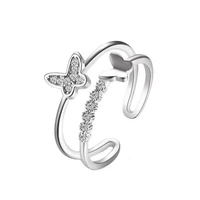 double butterfly crystal geometric opening adjustable joint ring female 2021 new korean style popular simple jewelry
