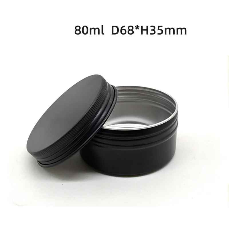 100pcs 80g/80ml Cosmetics Container Aluminum Candle Jar Empty Tin Metal Black with Lids Lip Balm Pot Screw Cream Box