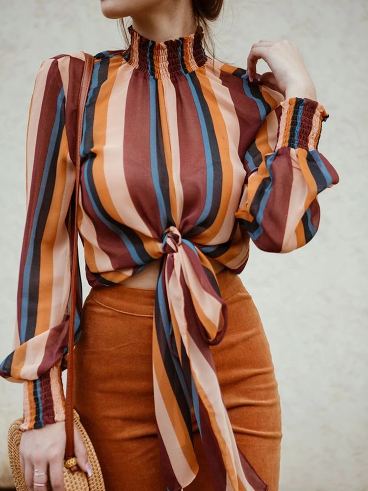 

Striped Shirt Long Sleeve Tops For Women Spring 2021 Turtleneck Lolita Blouse Casual E Girl Clothes Fashion Elegant Casual Wear