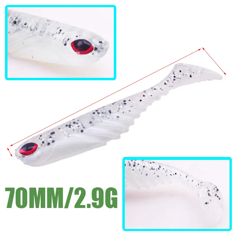 5 шт./лот T хвост воблеры Силиконовые мягкие приманки 7 см 2 9 г двухцветные 3D Глаза