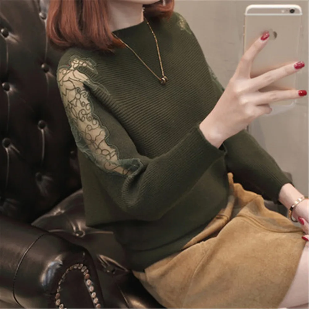 Women Loose Batwing Knitted Pullover Tops Lace Decoration 2020 Autumn Striped Sweaters With Holes Pullovers Fashion Jumper Z3272 | Женская