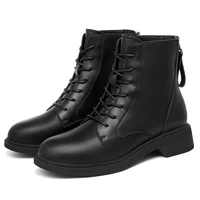 moolecole women boots leather women shoes square heels round toe zip women autumnwinter short boots ankle boots 2 9718