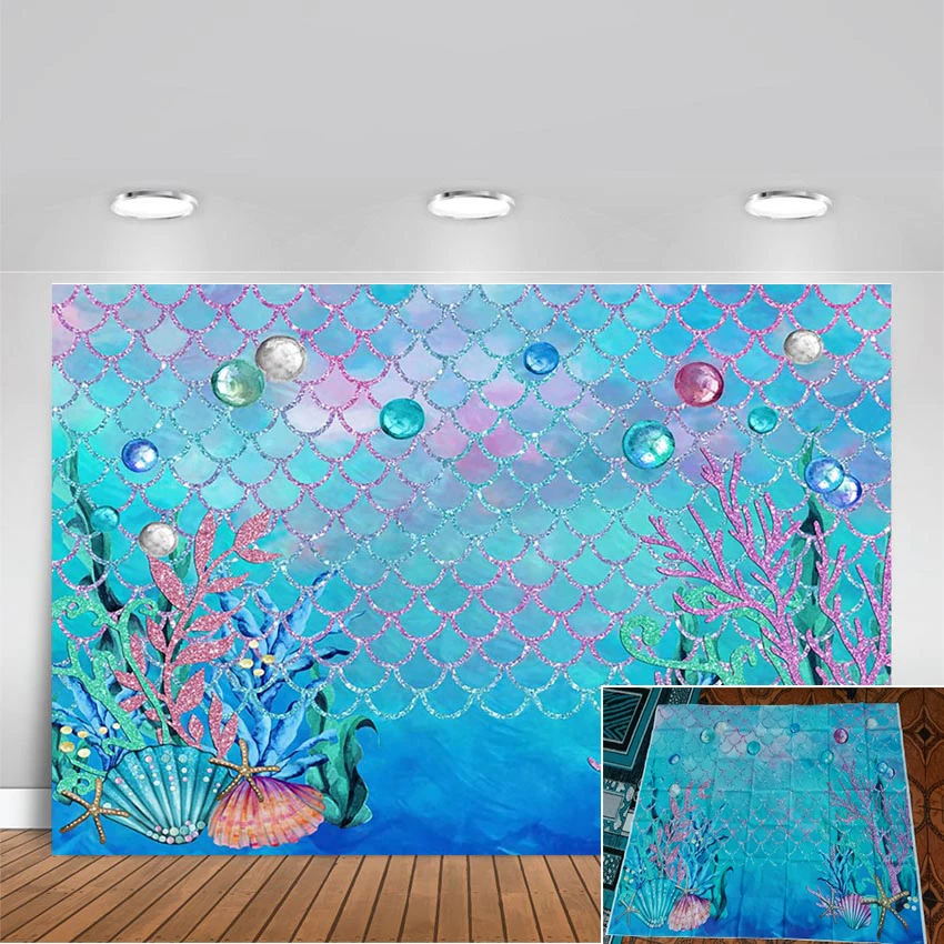Фон для фотосъемки с изображением морской синей русалки|Фон фотосъёмки| |