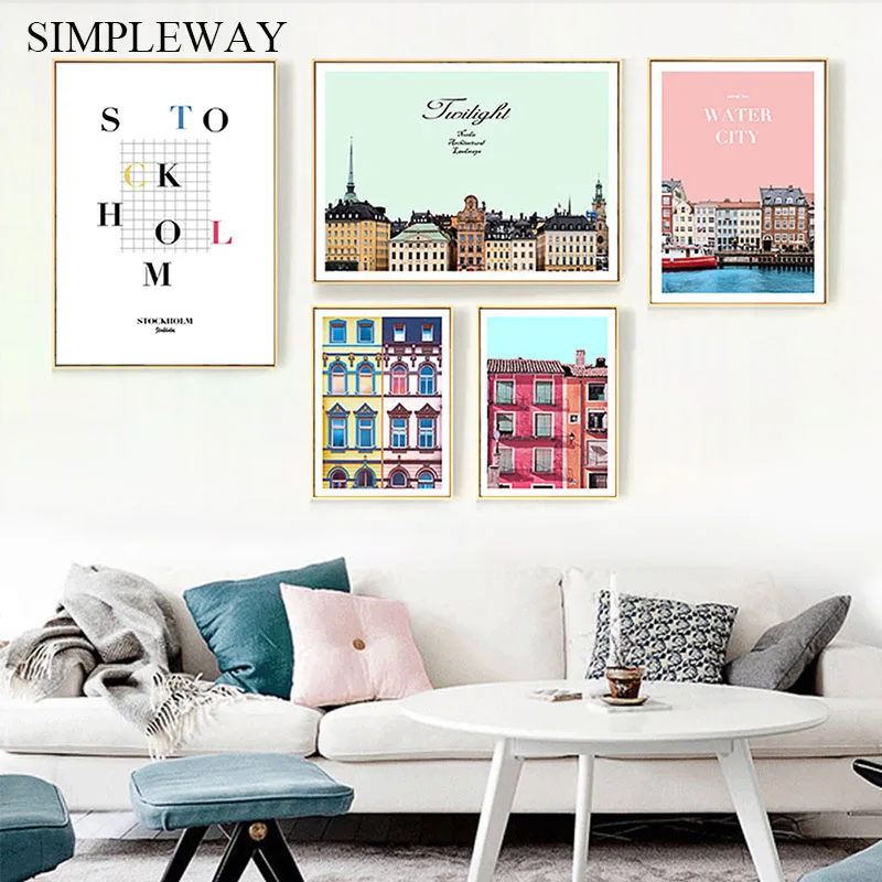 Постер зданий Венеции городской пейзаж простой художественный принт на холсте