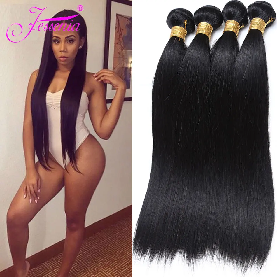 Прямые бразильские искусственные натуральные черные волосы 1/3/4 шт. 100%