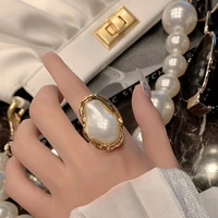 vintage 2022 trendy gold color statement big baroque adjustable open pearl rings for women personality summer fashion jewelry