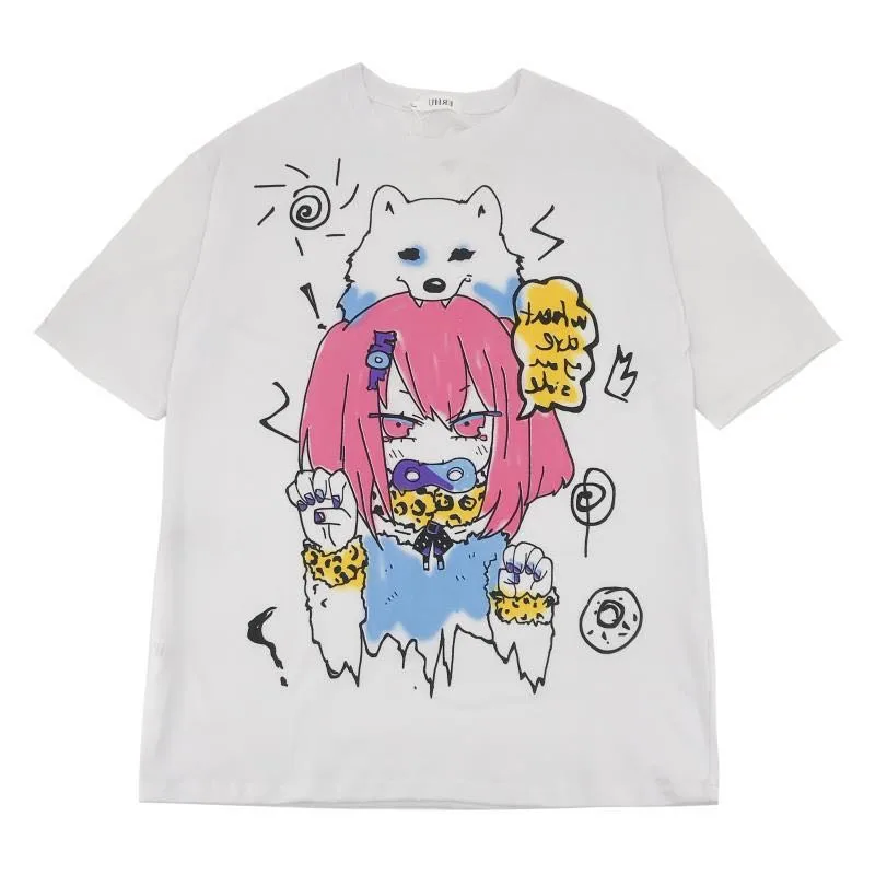 

Summer New Fashion Ins Harajuku Style Bear Print Short-Sleeved T-Shirt Female Korean Version Loose Oversized Female T-Shirt Top