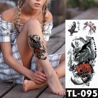 water transfer rose yellow eyes owl temporary tattoo sticker dark animal pattern body art waterproof fake flash tattoo for men
