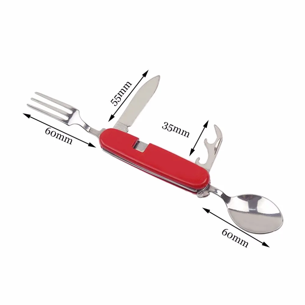 

Stainless Steel Spoon+Fork+Knife+ Bottle Opener 4 in 1 Folding Cutlery Set Multifunctional Portable Outdoor Tableware Set