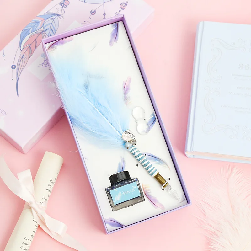 Розовая Красивая перьевая ручка красочное перо стеклянная для письма