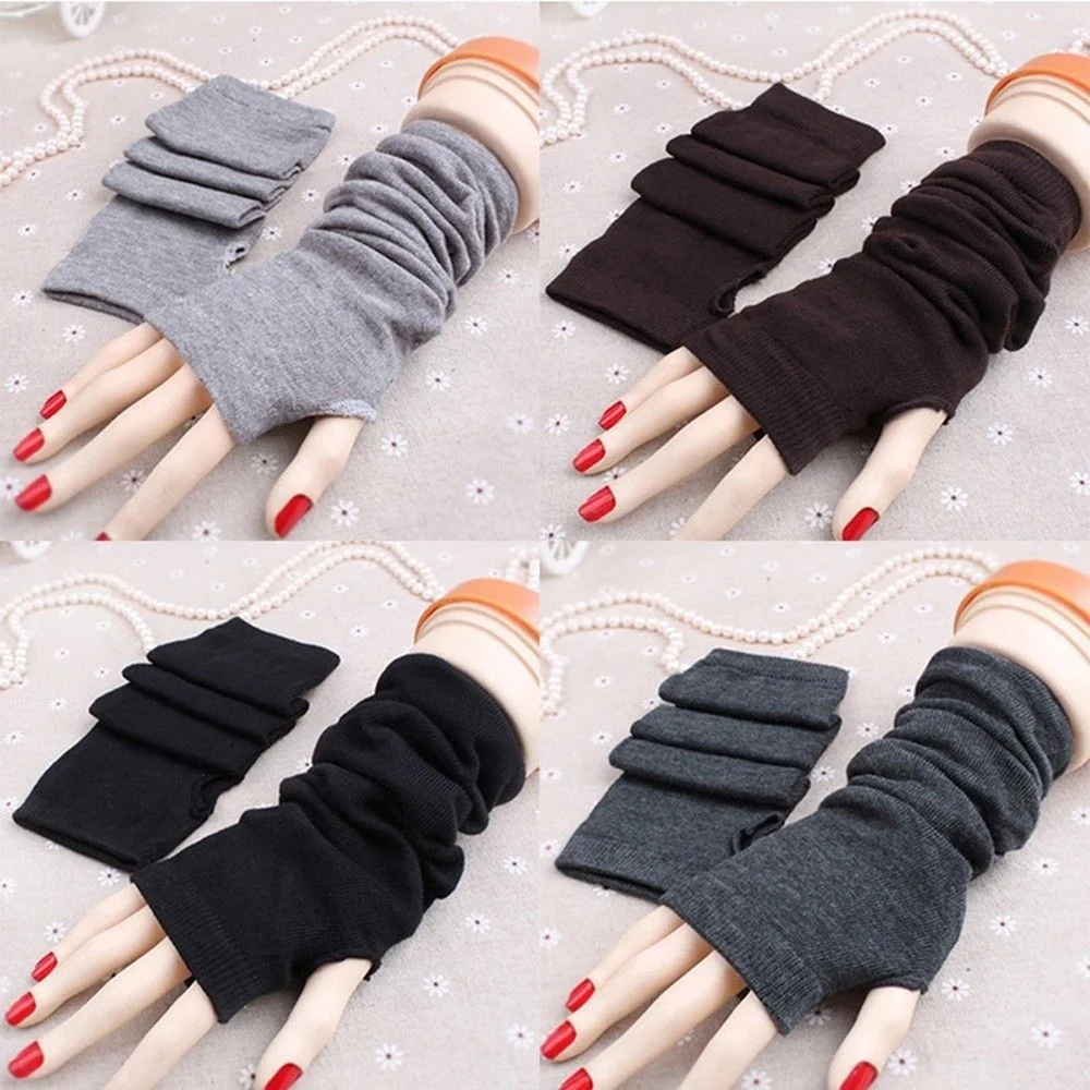 

Hot 2019 Fashion Unisex Autumn/Winter Hand Arm Gloves Crochet Knit Long Stretchy Warm Fingerless Gloves Women Men