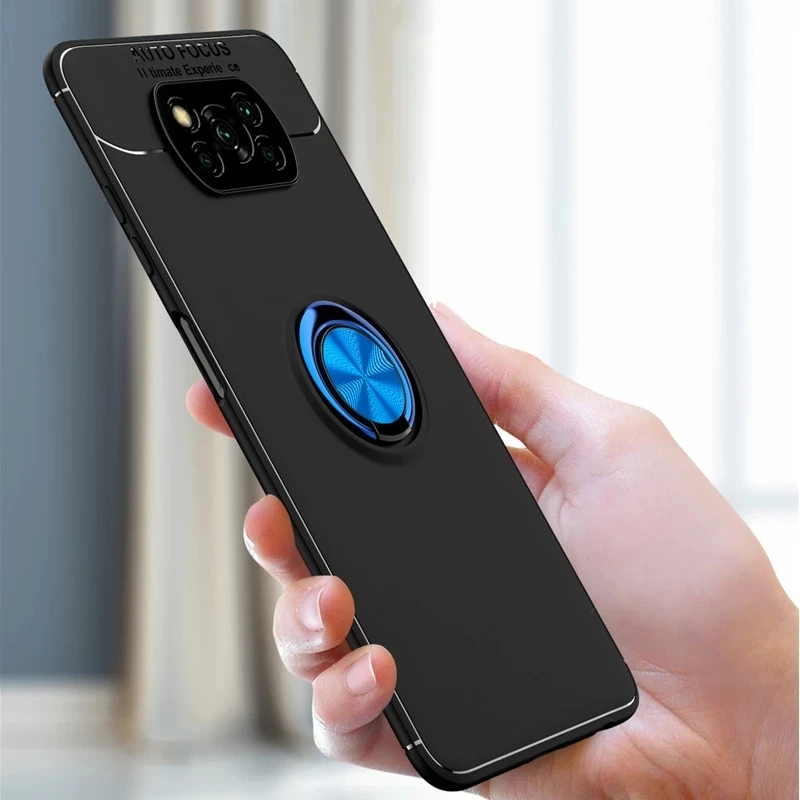 

Luxury Shockproof Case For Xiaomi POCO X3 NFC Soft Silicone Magnetic Metal Ring Stand Phone back cover for Pocophone X3 NFC