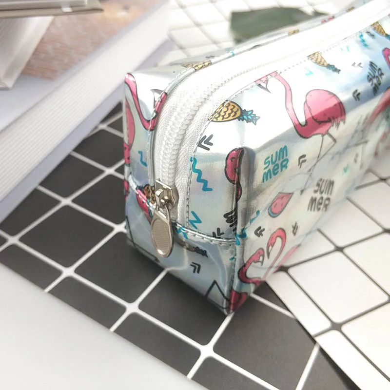 Большой Школьный чехол с лазерной печатью милый фламинго для ручек и карандашей