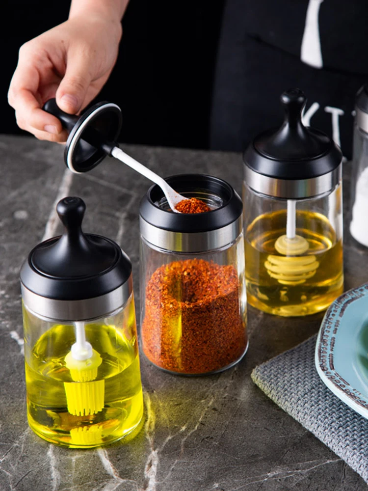 

Glass Spoon Seasoning Pot Kitchen Transparent Seasoning Pot Domestic Seasoning Bottle MSG salt pot seasoning bottle