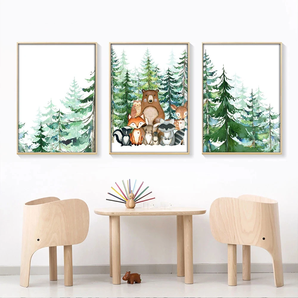 

Abstract Wall Art Natural Green Woods Posters Animals Paintings Nordic Canvas Prints Living Room Bedroom Corridor Decoration
