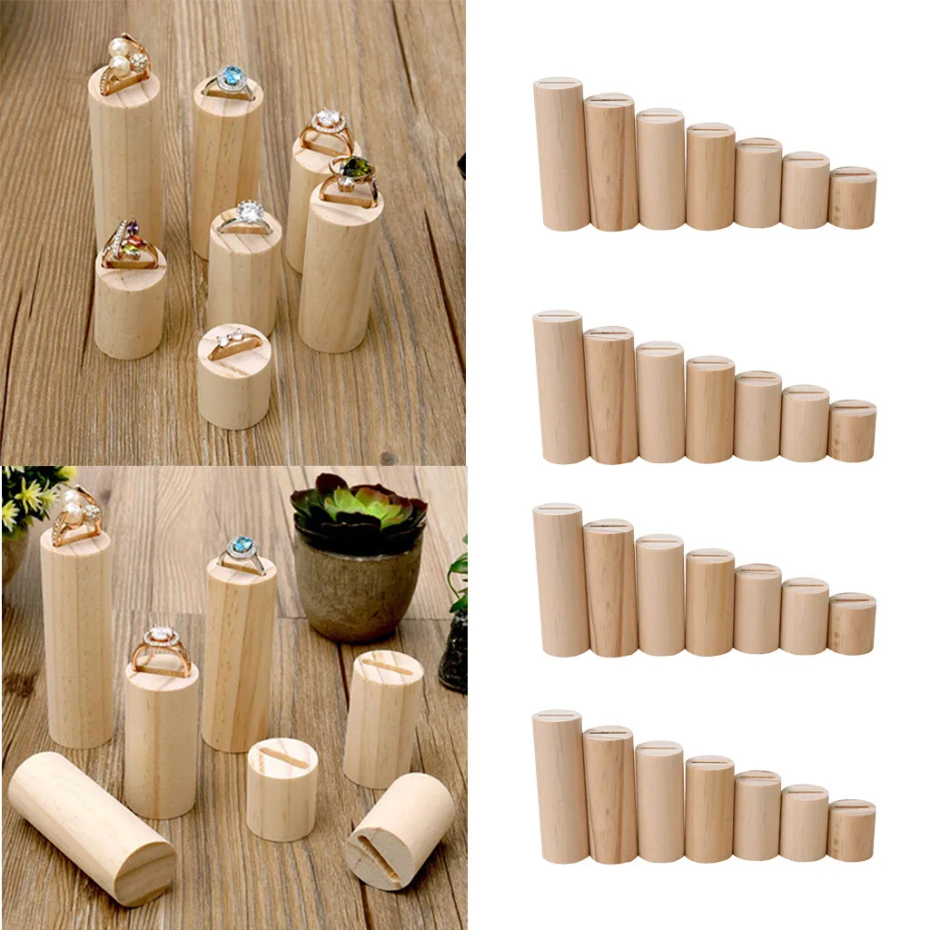 28 шт неокрашенные цилиндрические деревянные кольца витрина для ювелирных