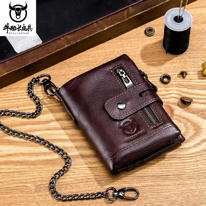 

High quality genuine leather stereo men's wallet anti theft brush anti theft Chain Wallet multi function driver's license Wallet
