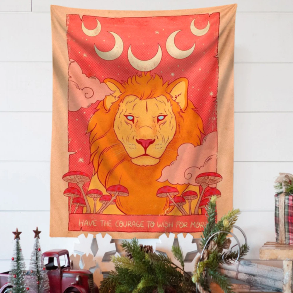 Винтажный настенный гобелен в виде Луны Настенный декор стиле Лев