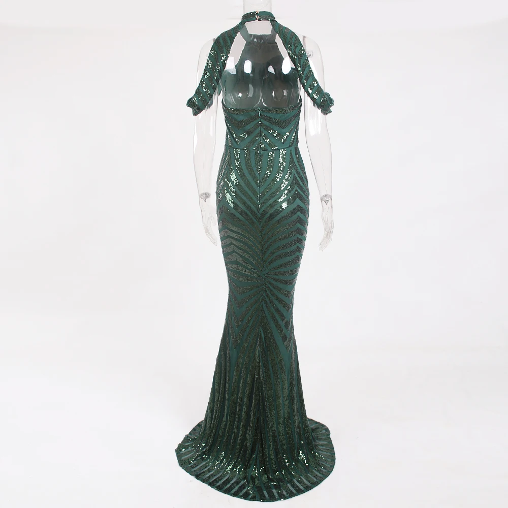 Женские сексуальные платья с высоким вырезом открытыми плечами и блестками