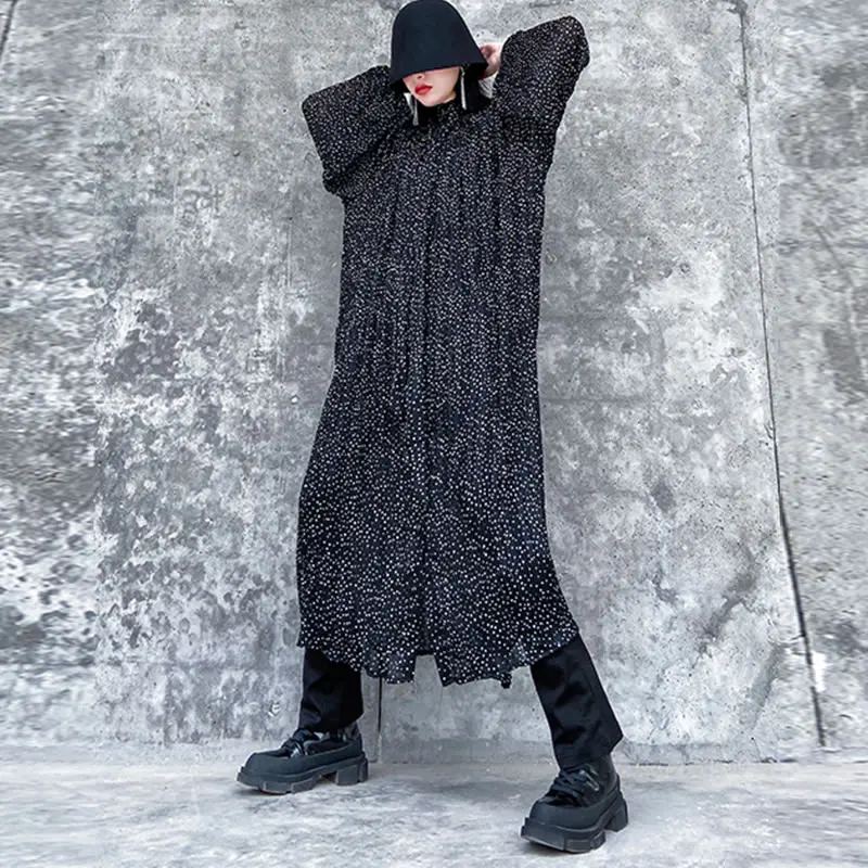 XITAO Plus Size Pleated Dot Chiffon Dress Women Clothes 2020 Spring New Fashion Korean Single Breasted Elegant DMY3150 | Женская одежда