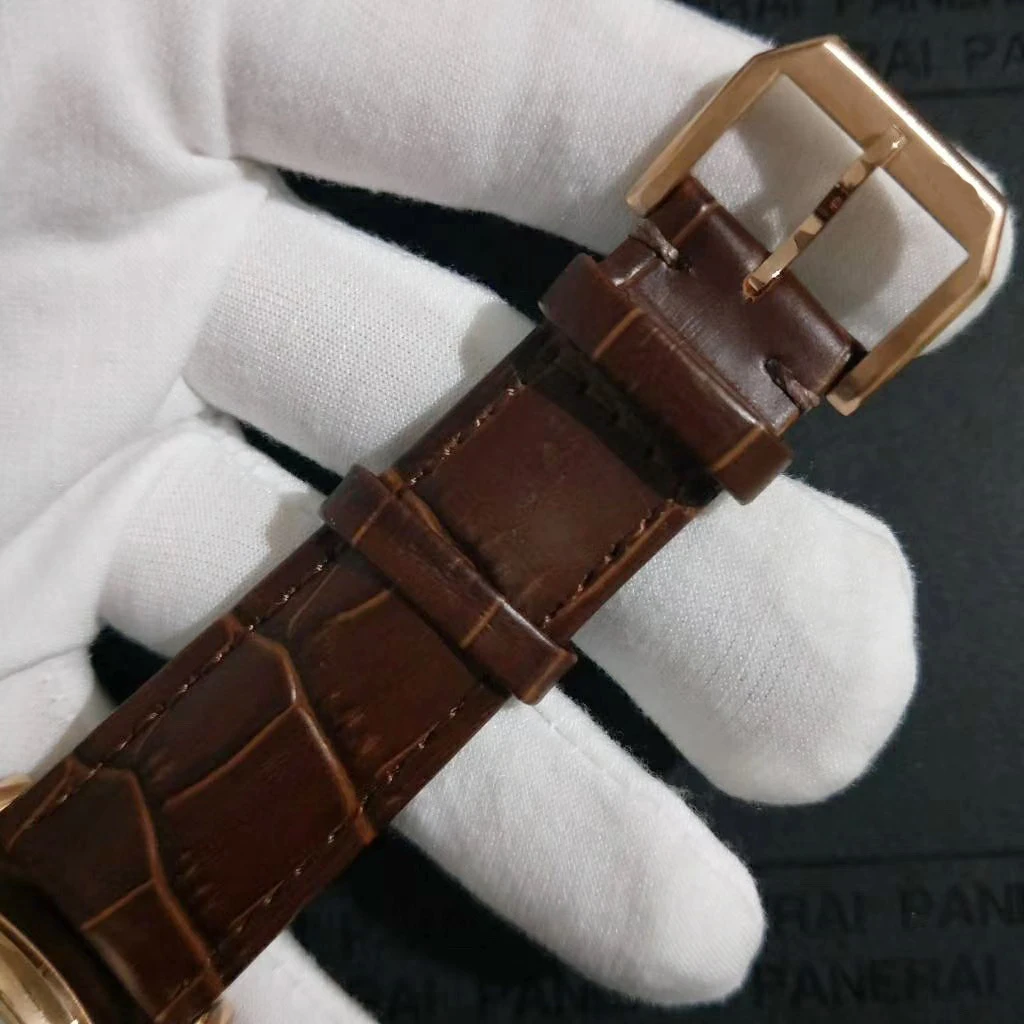 

Classic New Men Automatic Mechanical Classic Portugieser 7 Day Power Reserve Rose Gold Brown Leather Watch White Glass back