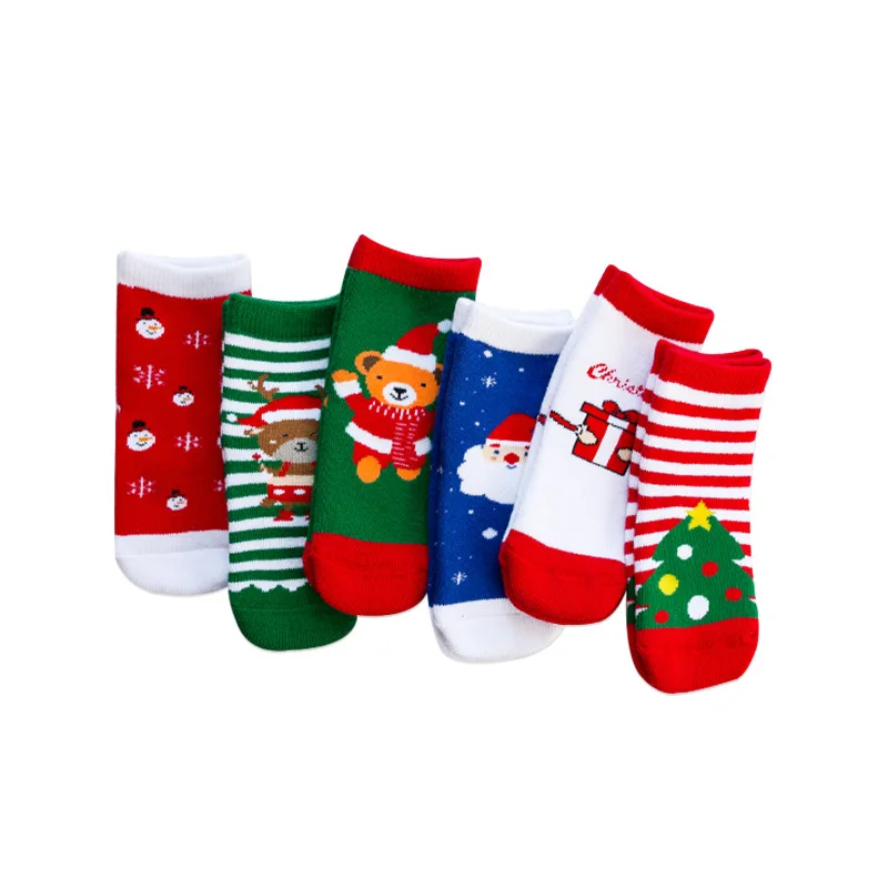 

6Pairs Baby Winter Red Christmas Socks Cotton Thicken Warm Short Socks Kids Cute Santa Claus Gifts Stocking Stuffs for Toddler