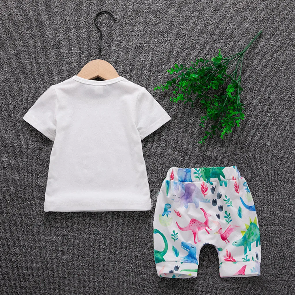 

Children Baby Boy T-shirt Alphabet Animal Short Sleeve Top + Solid Color Casual Shorts Brother Clothing Set 40*