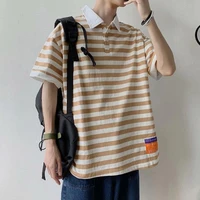striped t shirt men 2021 summer korean version loose trend harajuku vintage style clothing hip hop all match hot sale streetwear