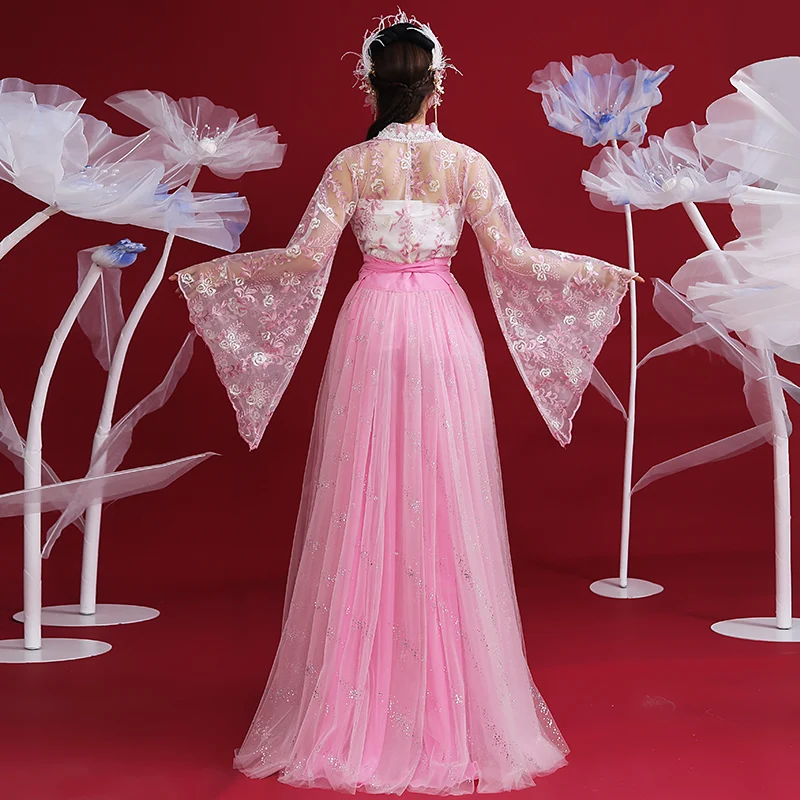 

2021 New Hanfu Dress Pink Princess Clothing Women Chinese Folk Dance Costumes Hanfu Festival Outfit Cosplay Party Dress XS-3XL