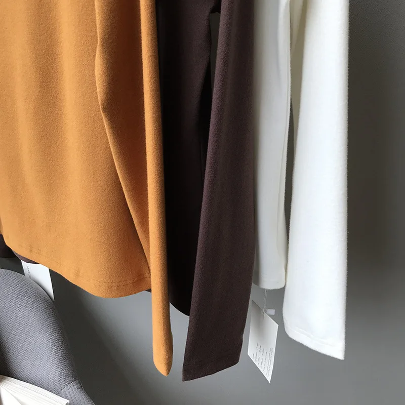 Mooirue Autumn Women Orange Velvet T Shirt High Waist Blue Tee Shirt Slim Korean Style Tops