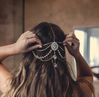 turkey kundan stone head chain crown big drop crystal gemstone tiara headpiece gold india bride wedding hair accessories jewelry
