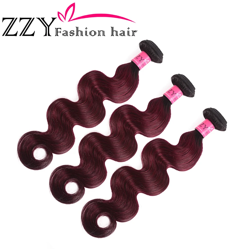 

ZZY Fashion Hair Ombre Peruvian Hair Weave Body Wave 3 Bundles T1b99J Burgundy Human Hair Weave Bundles non-remy Hair Extension