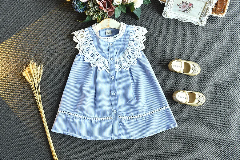 Детское летнее платье 2020 красивое в полоску кружевное вечервечерние принцессы