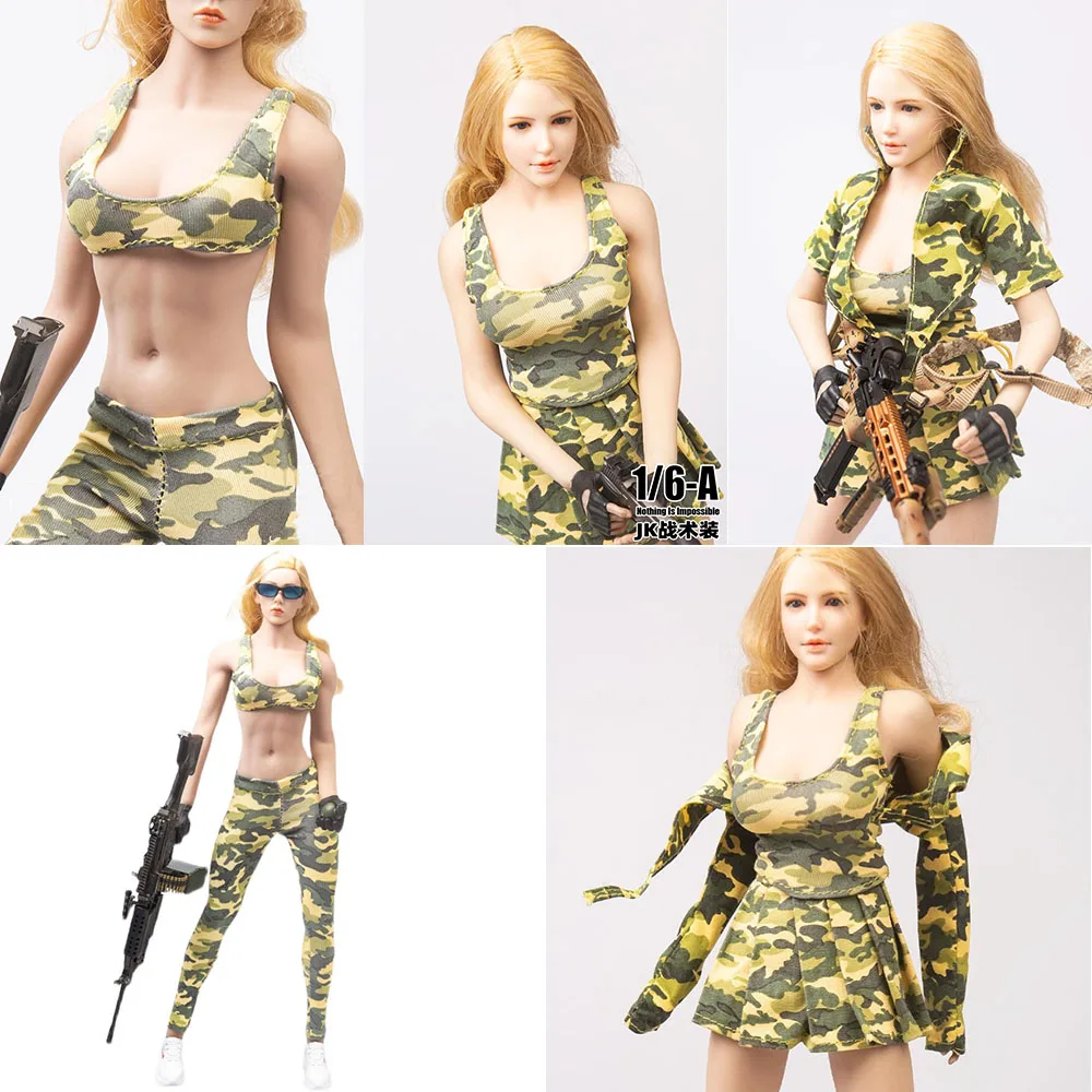 

1/6 Female Army Green Soldiers Camouflage Cosplay Clothes Vest Pants Skirts Coat For 12 inch TBLeague Figure Body Jiaou Dolls