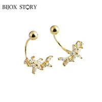 bijox story u shaped flower earrings for women real 925 sterling silver zircon unique design anniversary engagement jewelry