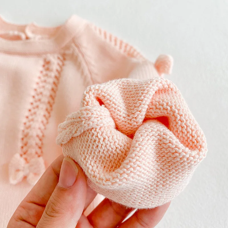 

2020 Baby long sleeve girl bodysuit baby clothes solid colour knitted baby born clothes