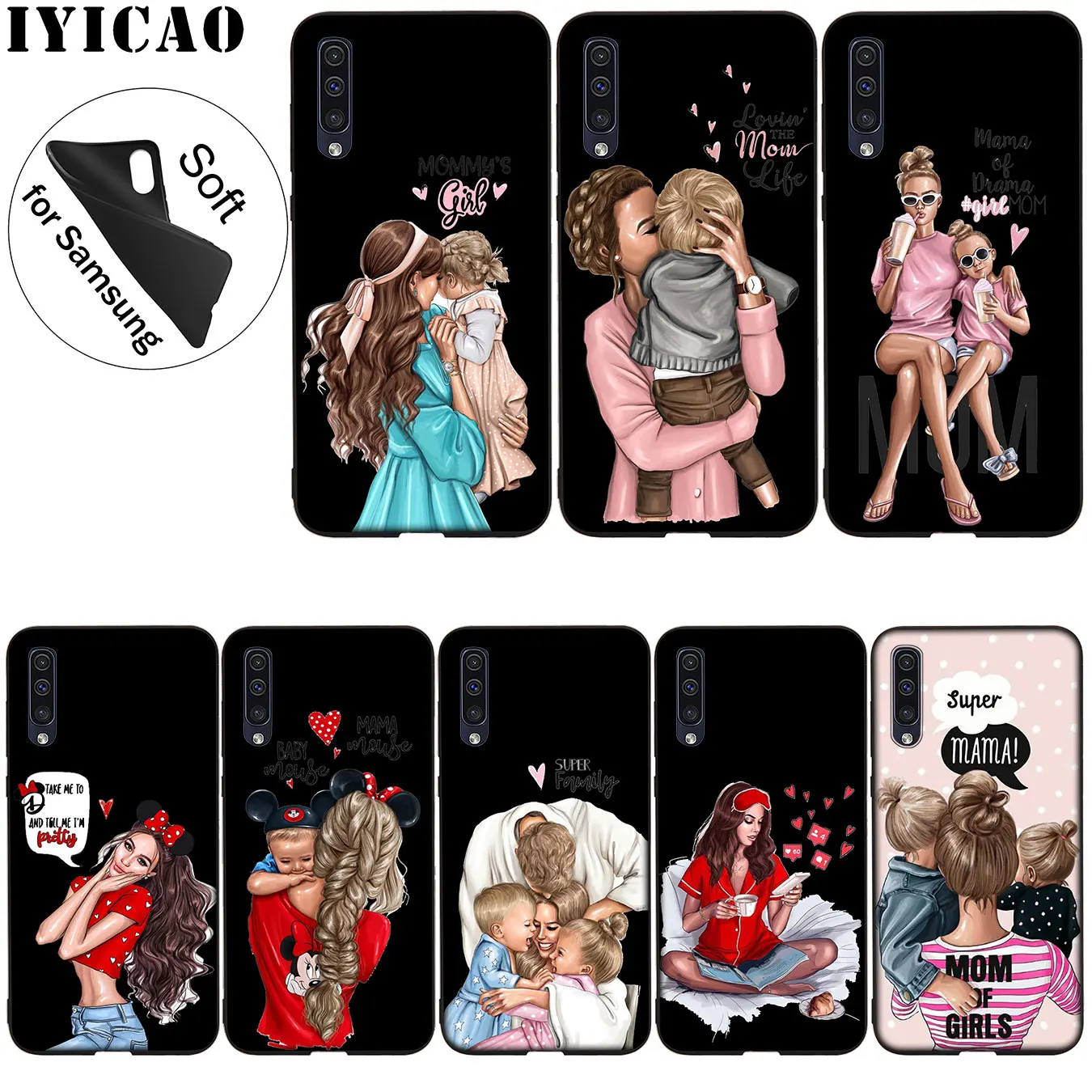 IYICAO Black Brown Hair Baby Mom Girl Queen Soft Case for Samsung Galaxy A51 A71 A81 A91 A41 A21 A11 A01 M10 M20 M30 M40 |