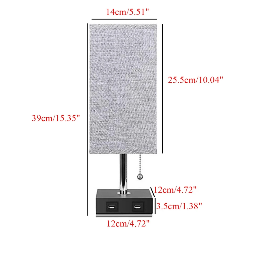 

Bedside Table Lamps with USB Charging Port Modern Design Wood Base Fabric Square Nightstand Table Light Bedroom Study Lighting