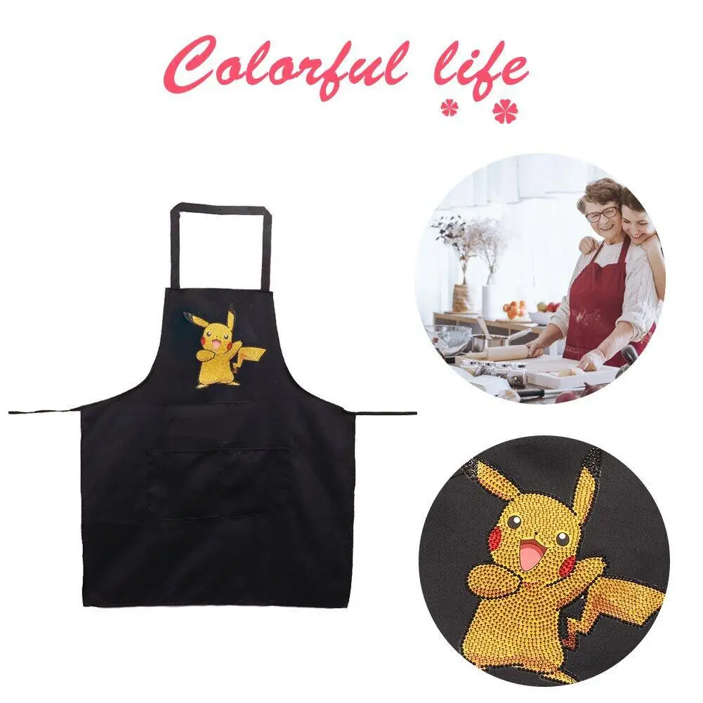 

DIY Diamond Drill Mosaic Cartoon Apron Rhinestone Mosaic Craft for Waiter Cafe Kitchen Home Cooking Baking Bib
