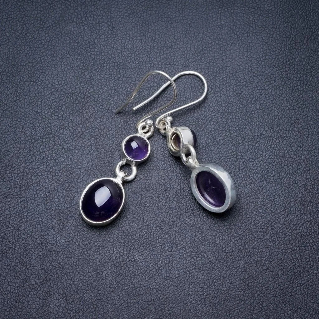 

Natural Amethyst Handmade Unique 925 Sterling Silver Earrings 1.5" Y3313
