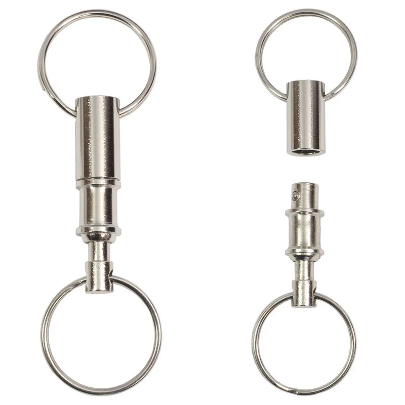 

2PC Steel Chrome Plated Pull-apart Key Rings Removable Keyring Quick Release Keychain Dual Detachable Key Ring Snap Lock Holder
