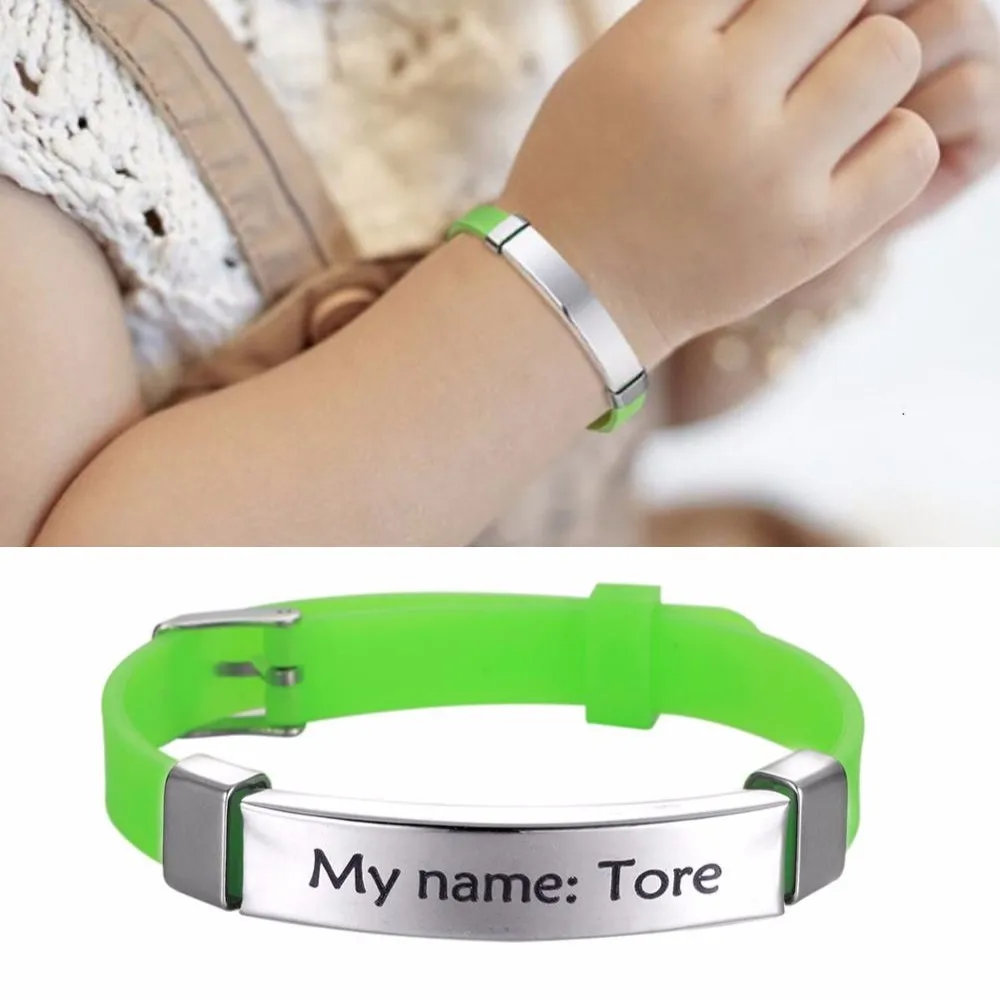 likgreat personalize kids baby id bracelets soft silicone rudder stainless steel children girls boys custom emergency name phone free global shipping