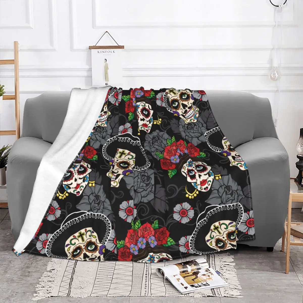 Одеяла на Хэллоуин День мертвых фланелевые покрывала с изображением сахарного