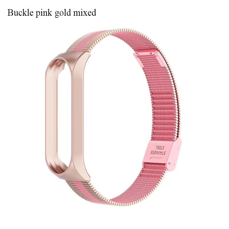 buckle pink gold BOORUI mi Band 4 ремешок металлический Безвинтовой браслет из нержавеющей стали mi band 3 ремешок для Xiaomi mi Band 3 4 Pulseira band Замена - Цвет: buckle pink gold