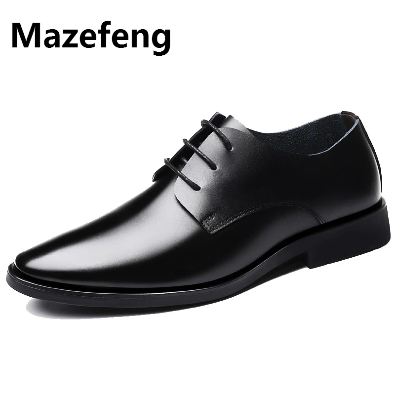 Mazefeng/ г. Кожаная повседневная мужская обувь модные мужские туфли на плоской подошве с острым носком удобные офисные Мужские модельные туфли Британский стиль на шнуровке