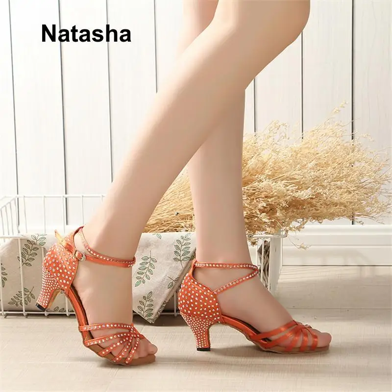 Обувь Natasha обувь для общественных танцев оранжевого цвета с бриллиантами