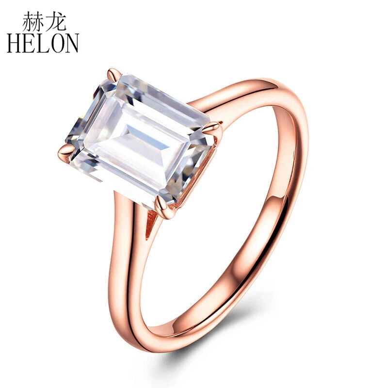 HELON Moissanite кольцо Твердое 14 к розовое золото изумруд огранка 2.4ct VVS/DF цвет