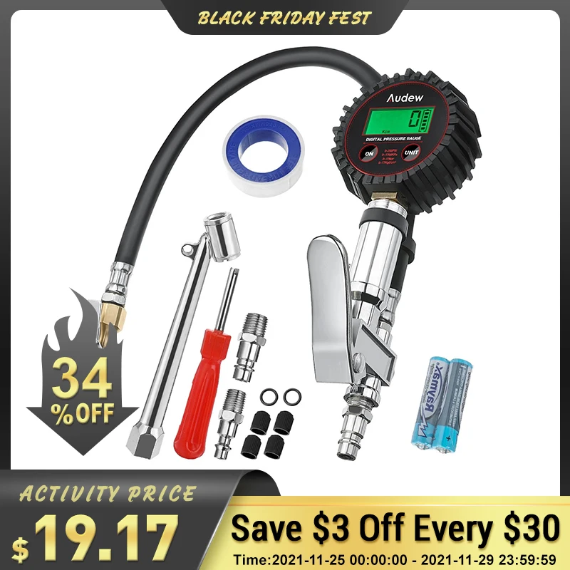 

Audew 250PSI Digital Car EU Tire Air Pressure Gauge with LCD Display Backlight 3 in 1 Tire Inflator Deflating Tester Inflation